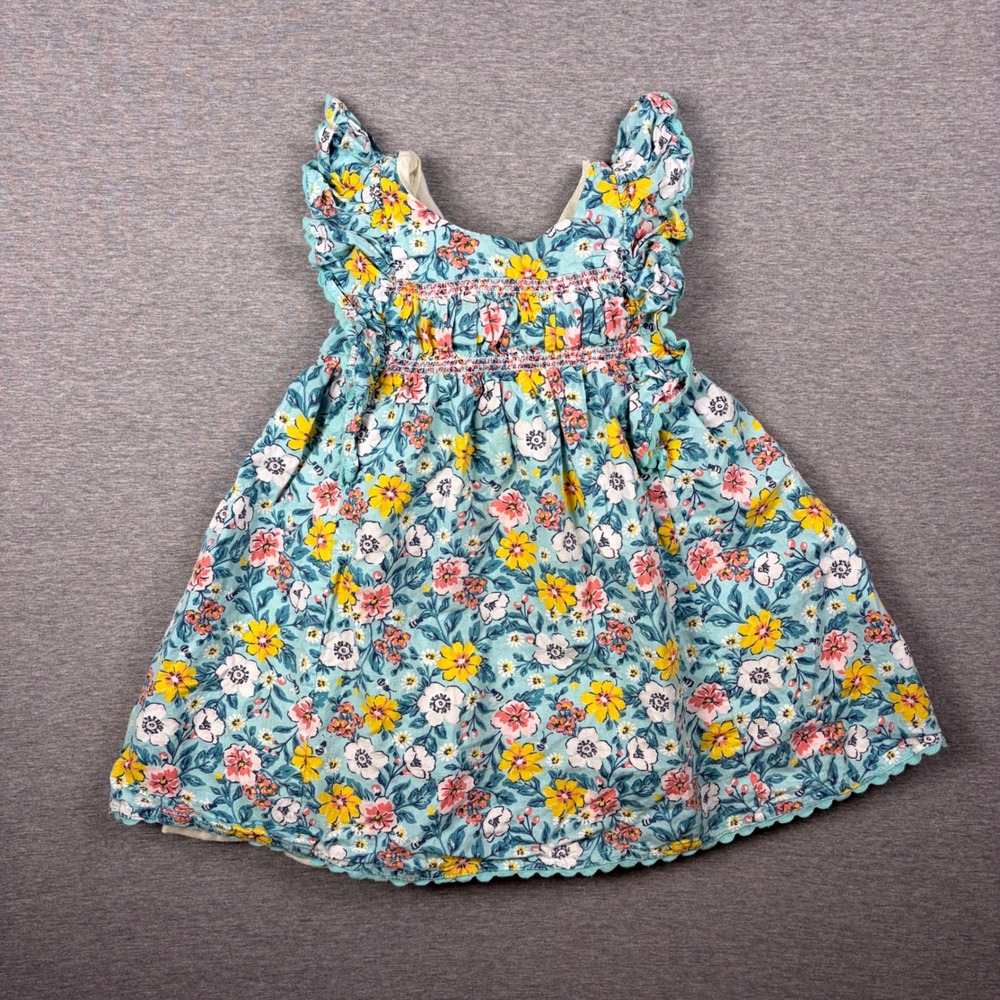 Tommy Bahama Dress Girls 3T Blue Floral Ruffle Smocked Back Bow Sun Dress